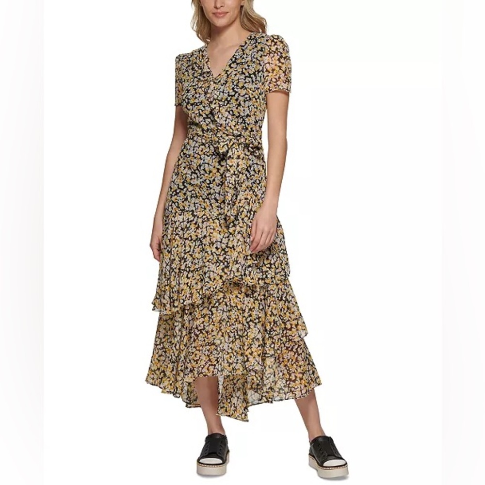 Karl Lagerfeld Flowy and floral, belted maxi dress.